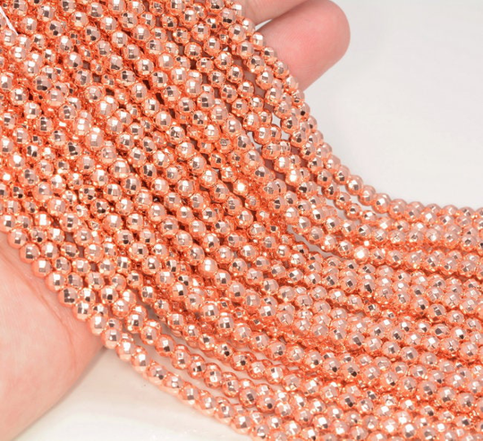 4mm Rose Gold Hematite Gemstone Faceted Round Loose Beads 15.5 Inch Full Strand Lot 1, 2, 6, 12 & 50 | 80006021-483