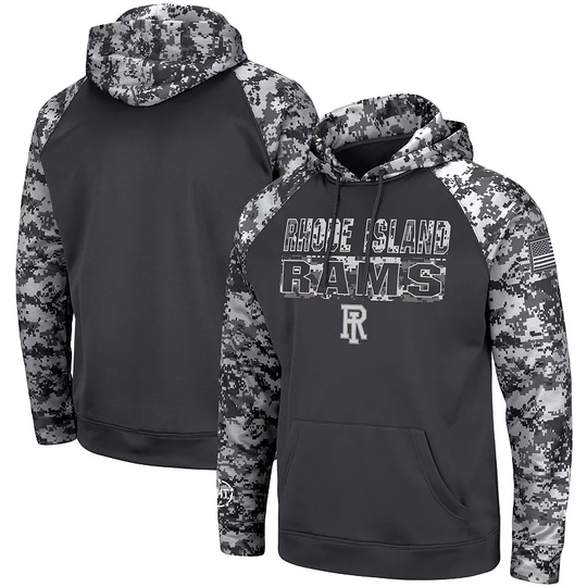 Men's Colosseum Charcoal Rhode Island Rams OHT Military Appreciation Digital Camo Pullover Hoodie, Size: Medium, Grey