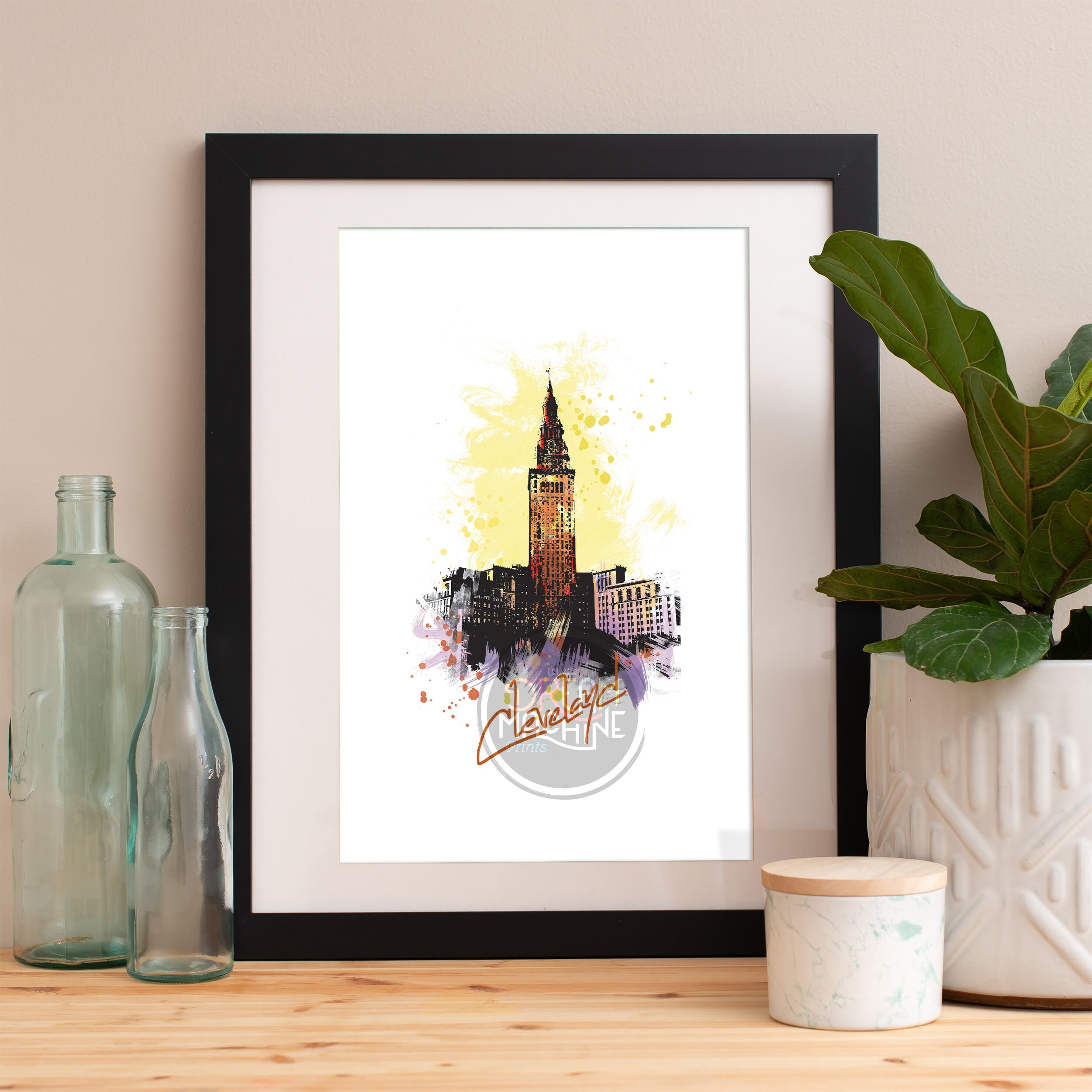 Cleveland Print, Skyline, Art, Poster, Watercolor, Map, Wall Art
