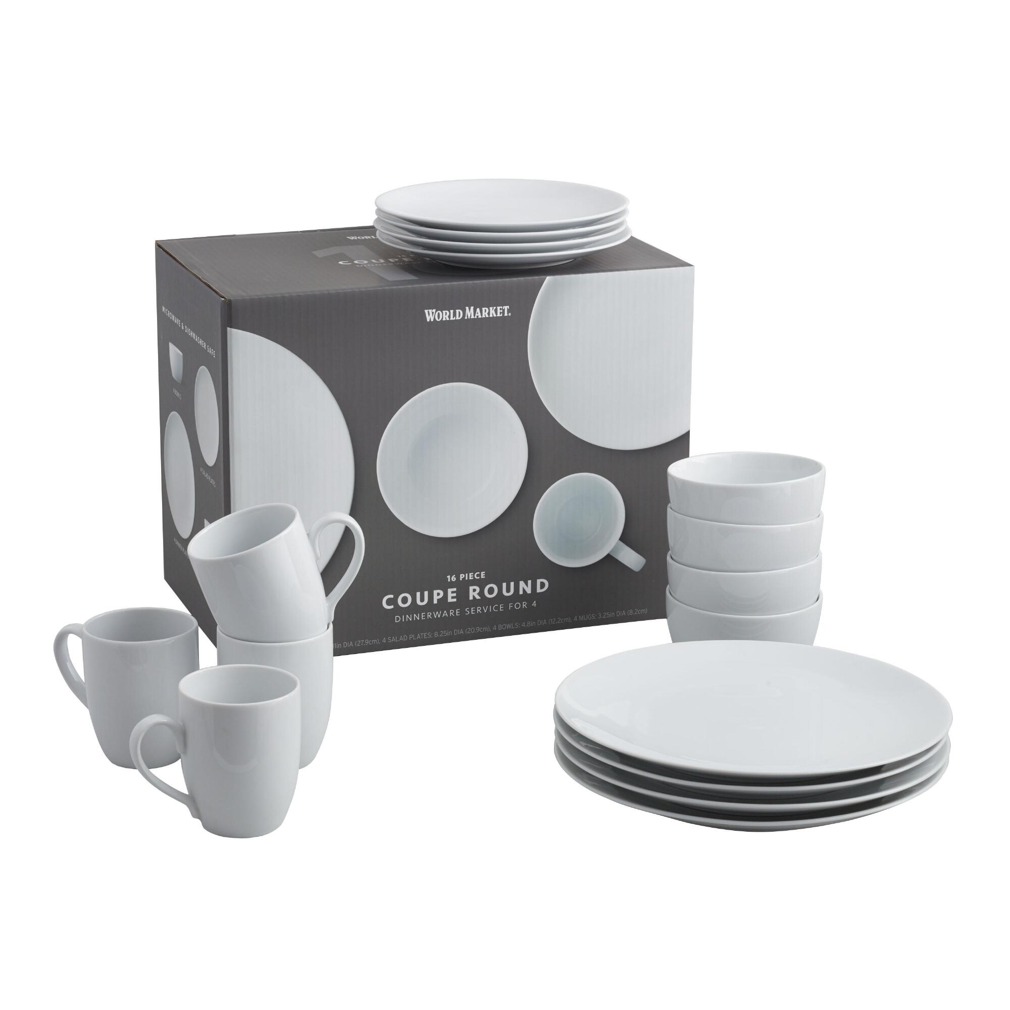 White Porcelain Coupe 16 Piece Dinnerware Set by World Market
