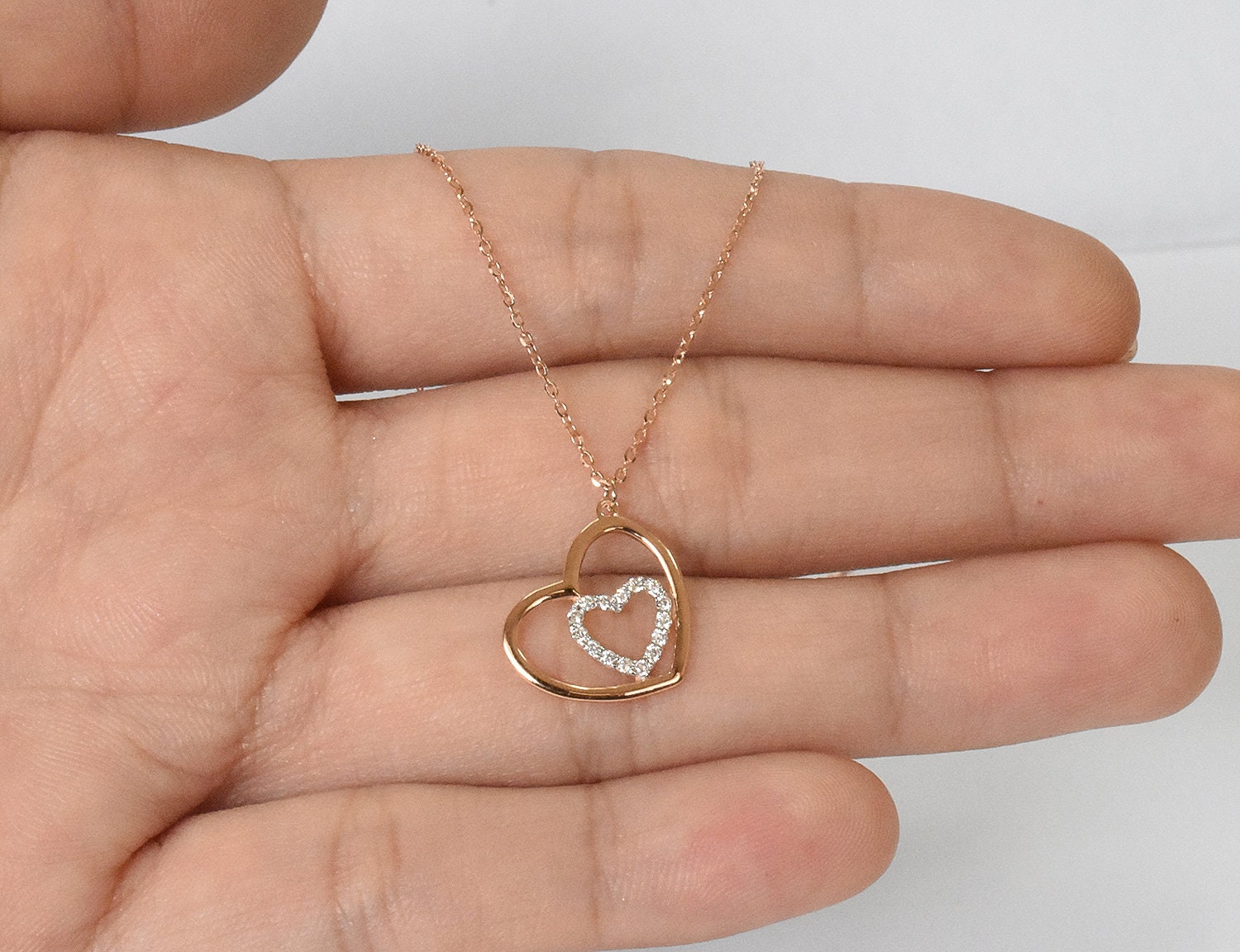 Diamond Heart Necklace/10K 14K 18K Gold Necklace| Valentine Jewelry Charm Bridal Gd20/23