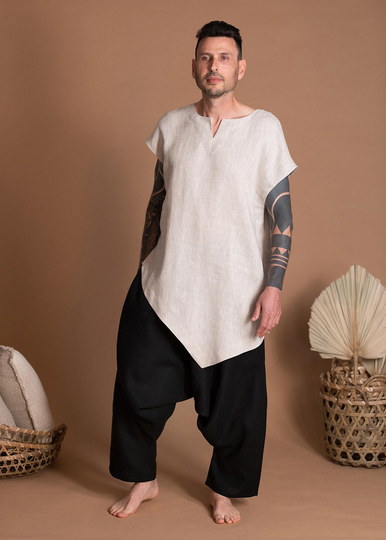 Men's Asymmetric Tunic Top | Flax Linen Clothes For Men
