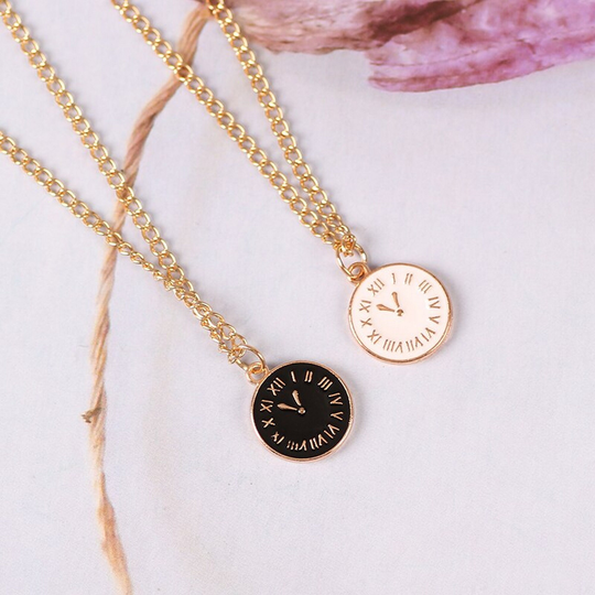 Matching Necklace For Couples, Gold Clock Black & White, Friendship Necklace, Couples Charm Bff 1 Pcs