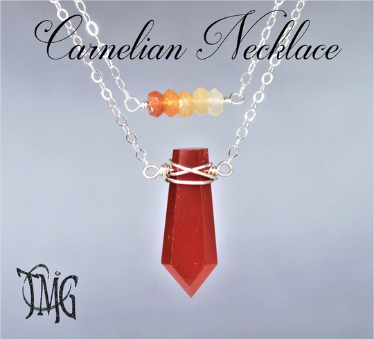 Carnelian Crystal Necklace, Fire Opal Layered Point Dainty Genuine Gemstone Healing Necklace