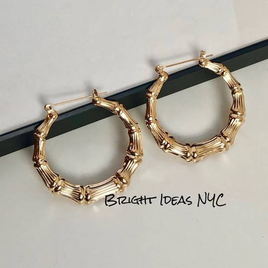 Small Gold Plated Bamboo Round Hoop Earrings, Hoops, Trendy, Fashion, Hip Hop, Urban Statement Earrings