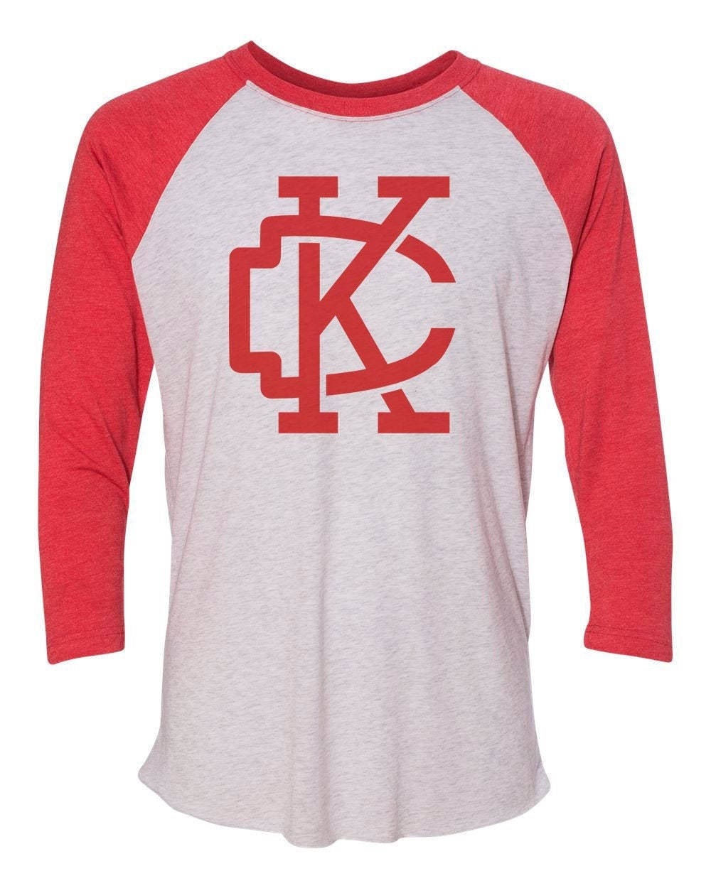 Unisex - 3/4 Sleeve Super Soft Tri-Blend Baseball Style Shirt Kc Hometown Local Kansas City Collection Football & Fan 6122"