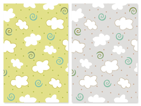 Clouds Cotton Fabric, Cute & Cuddly, Turnowsky Qt Fabrics 29002 Green Or White Baby Nursery Decor Blender Fq Fat Quarter Eighth Half Bty