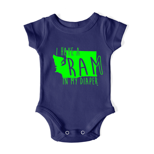 I Have A Ram in My Diaper - Seattle Washington Sports Funny Cute New Football Rivalry Baby Bodysuit One Piece