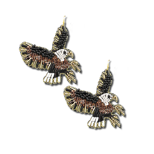 Seed Bead American Eagle Bird Statement Earrings