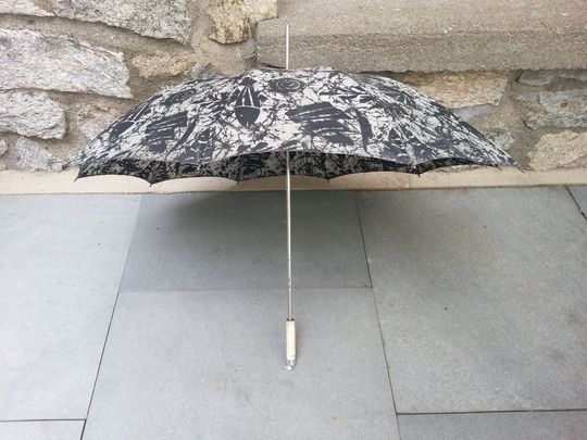 1950S Novelty Print Umbrella With Fish, Ships, Shells, Shipping Included in Price