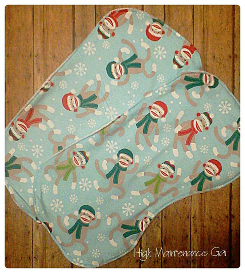 Burp Cloths, Winter Sock Monkey Burp Christmas Gift, Father Aunt Grandfather Grandmother Expecting Gift