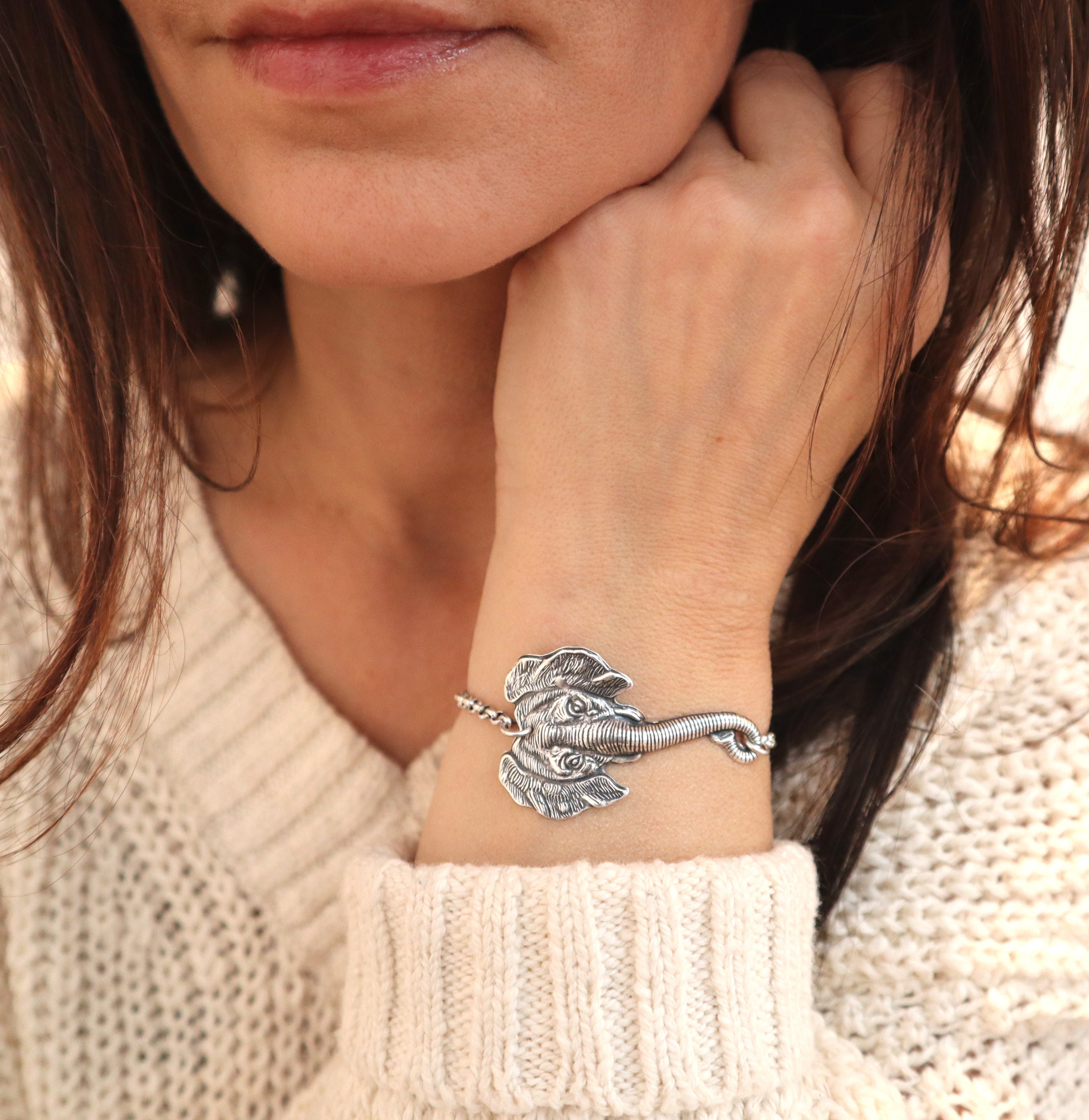 Elephant Bracelet, Jewelry, Sterling Silver Finish, Gifts For Her