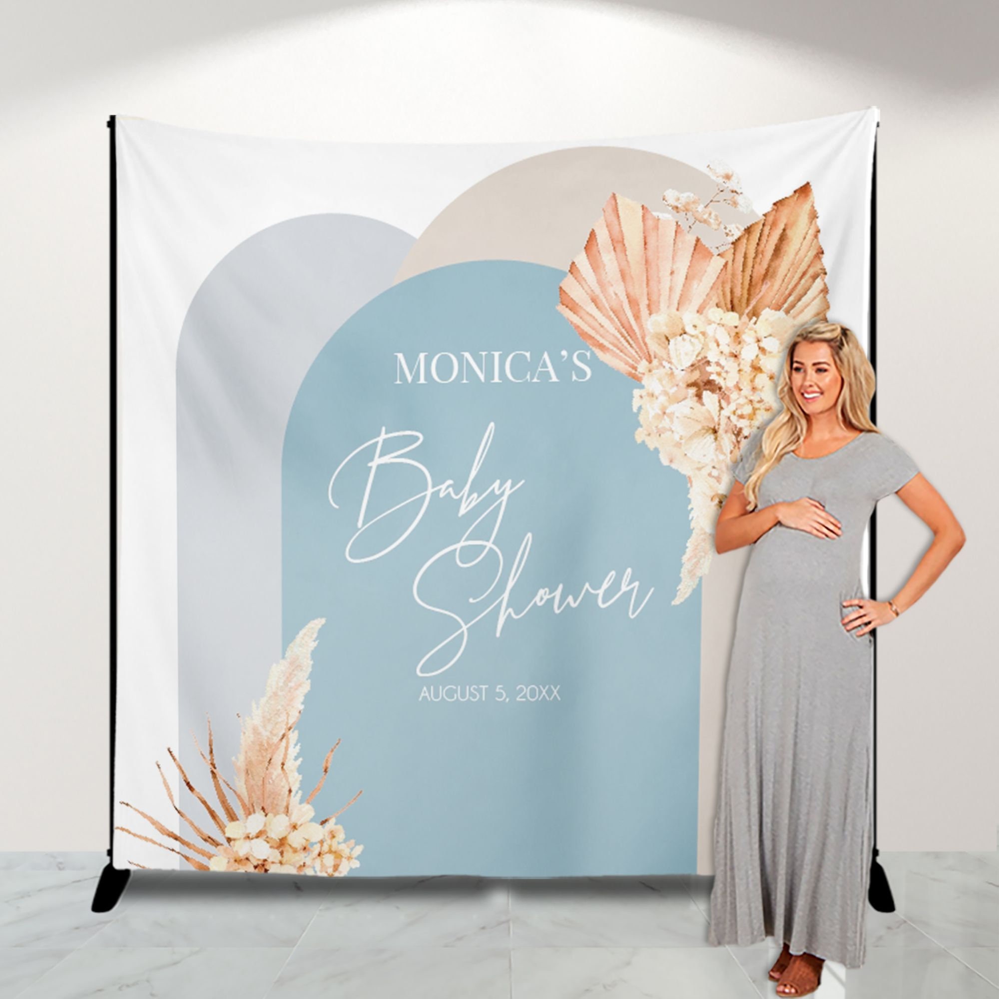 Baby Shower Backdrop, Bohemian Floral Decor, Any Text, Boho Chic Shower, Backdrop Printed Or Printable File