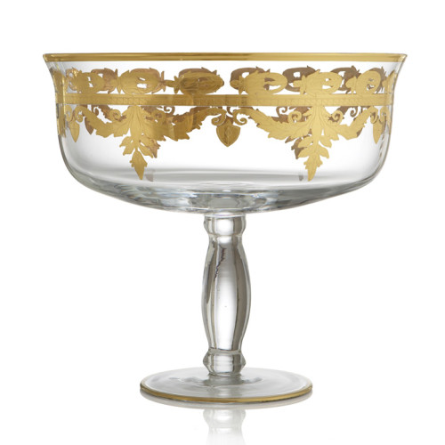 Arte Italica Vetro Gold Tall Compote 11.25 in h x 12 in rd