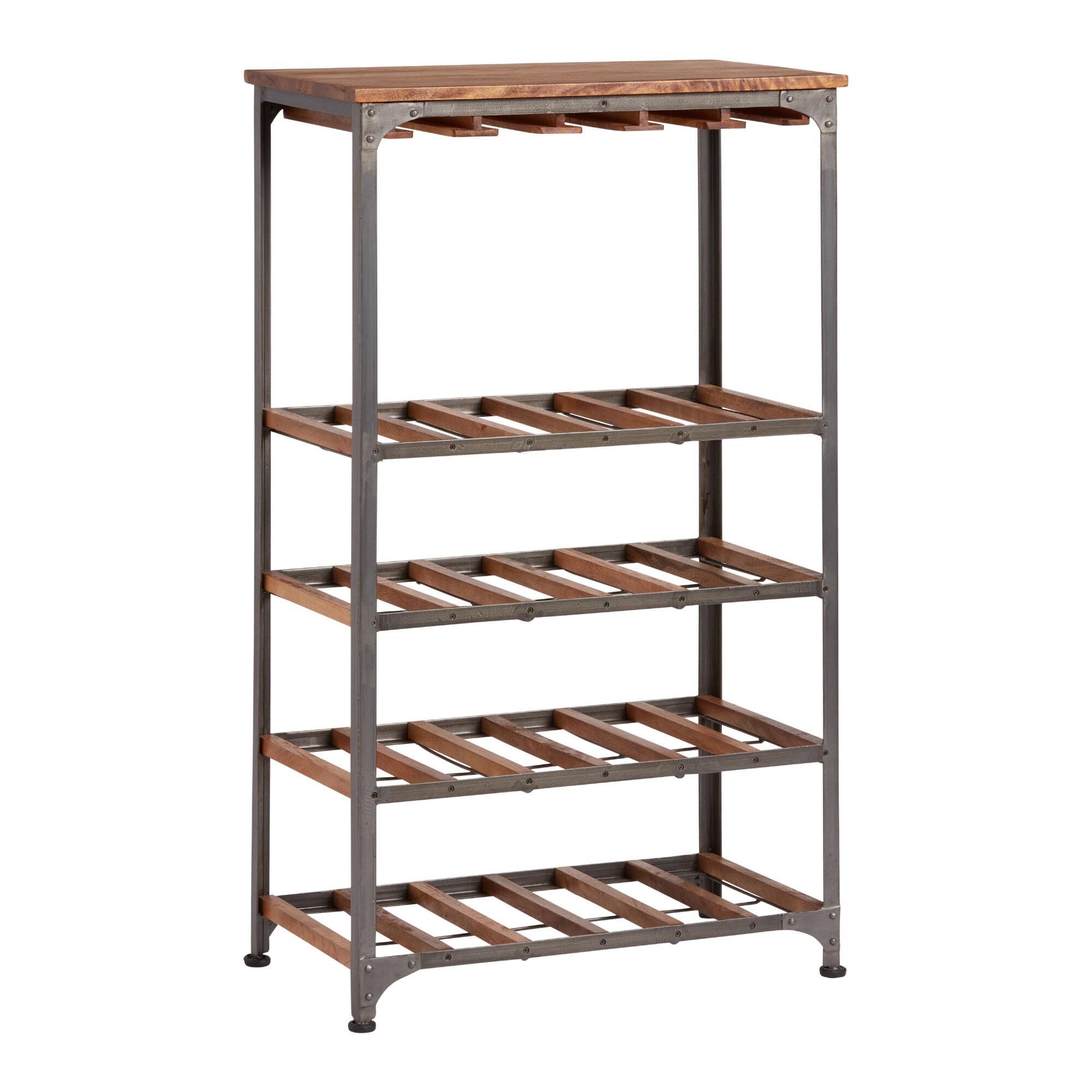 Metal and Wood 24 Bottle Aiden Wine Rack: Brown by World Market