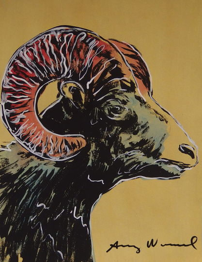 Fine Unique Pop Art Painting - Animal Bighorn Ram, Signed, Andy Warhol
