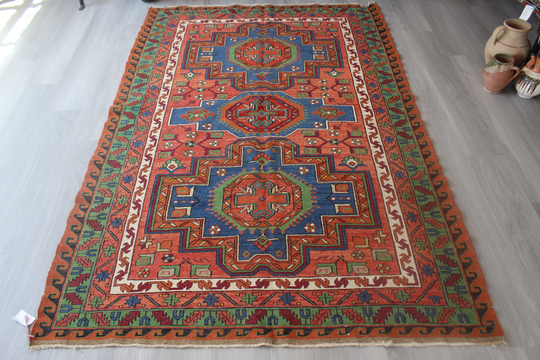 Vintage Soumak Kilim, Ethnic Large Kilim, Kelim Teppich, Bohemian Rug/5'4"x8'2" N-642