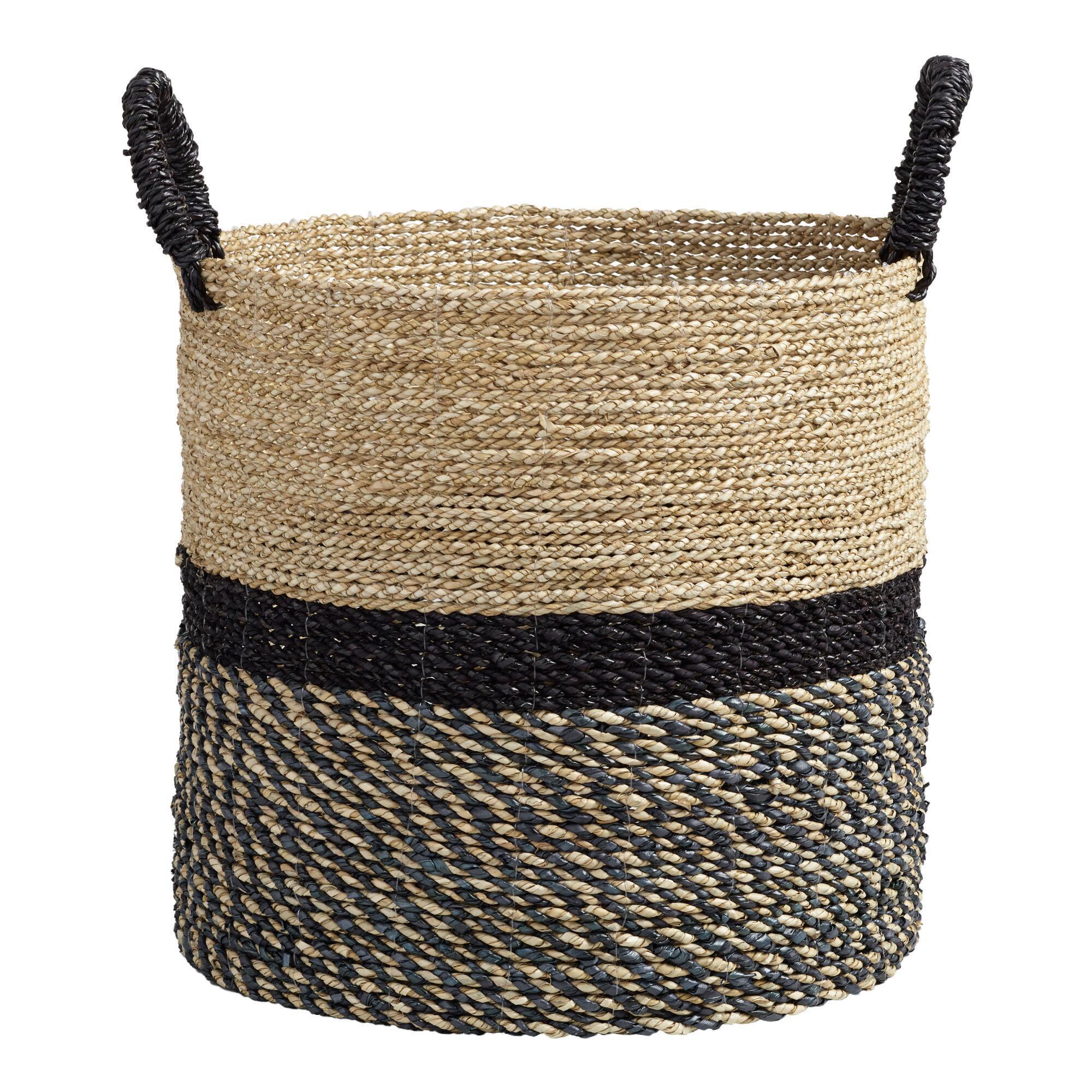 Large Black and Natural Seagrass Calista Tote Basket by World Market
