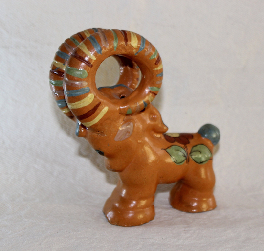 Mexico Folk Art Pottery Ram Statue