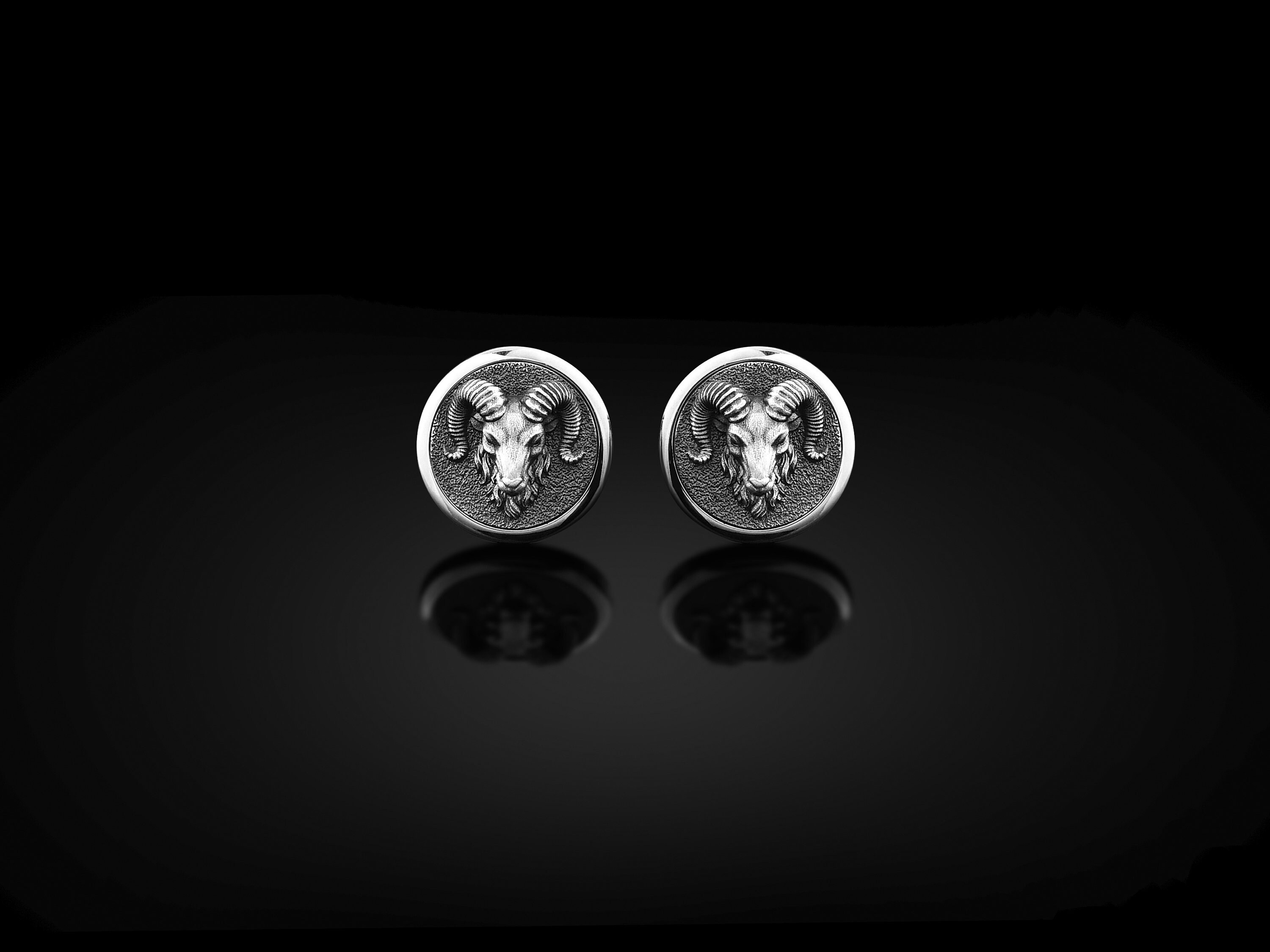 sterling Silver Mens Aries Ram Head Cufflinks, Man Wedding Gift Polished For Dad