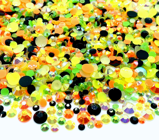 Halloween Haunted House Blend Ab Mix 3/4/5/6mm Flatback Jelly Resin Rhinestones Mixed Sizes, Pretty | Orange Green Black