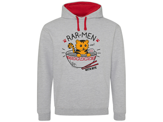 Rar-Men Hoodie - Japanese Ramen Hoody With A Cute Tiger Unisex | Mens/Womens Clothing Sweater Puns Food