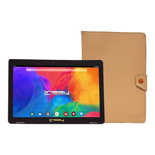 Linsay 10.1" Tablet with Case, WiFi, 2GB RAM, 32GB Storage (Android), Black/Light Brown (F10IPBCLBROWN)
