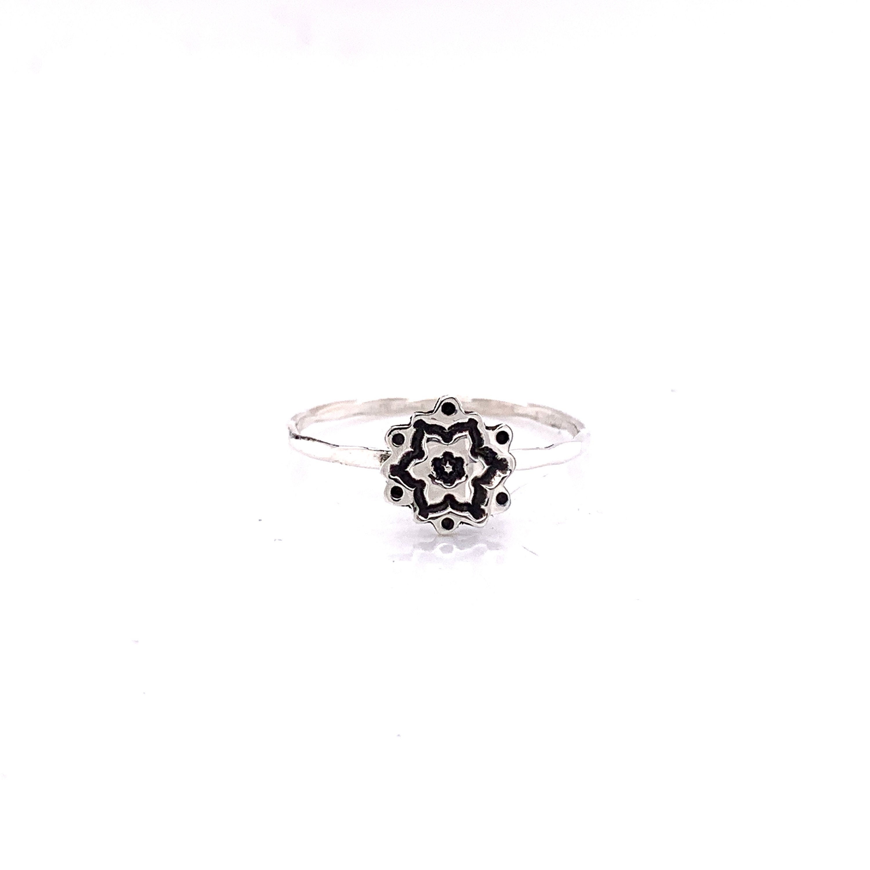 Mandala Ring, Boho Statement Gift For Her, Jewelry, Silver Flower Sterling Jewelry