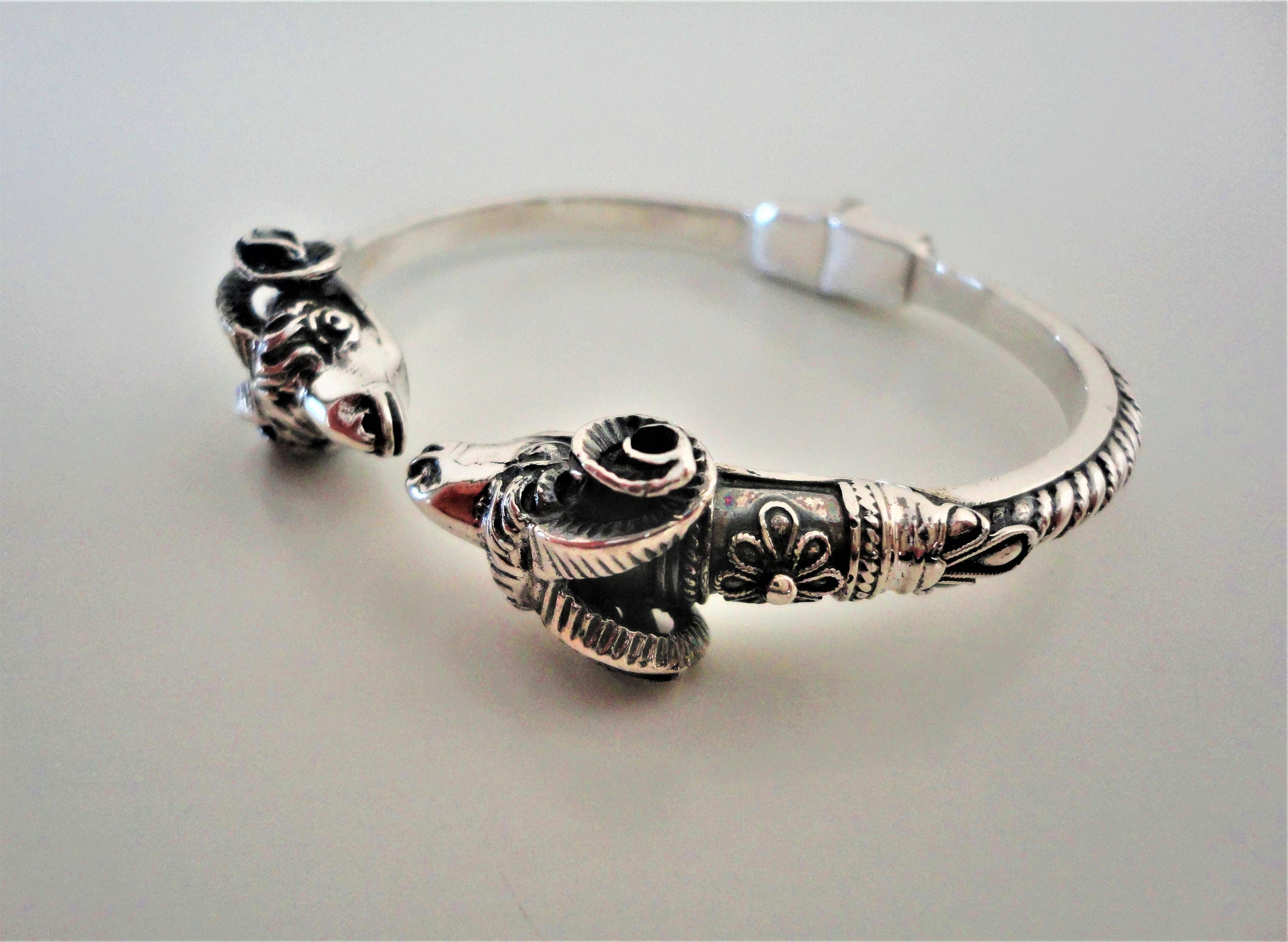 Ram Head 925 Sterling Silver Statement Bangle Bracelet. Ancient Greek Jewel. Fine Jewellery. Personalized Yellow, White, Rose, Black Gold