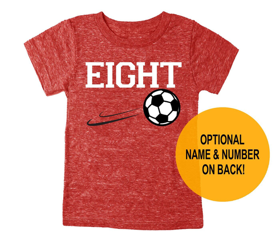 Eighth 8Th Birthday "Eight' Soccer Tri Blend Youth 8 T-Shirt - Boy & Girl Tee Twins Triplets Gift