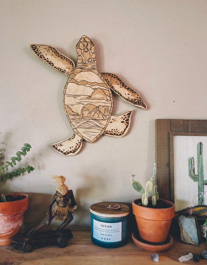 Wooden Sea Turtle Wall Art, Sea Turtle, Boho Decor, Mountain Mountains, Ocean Coastal