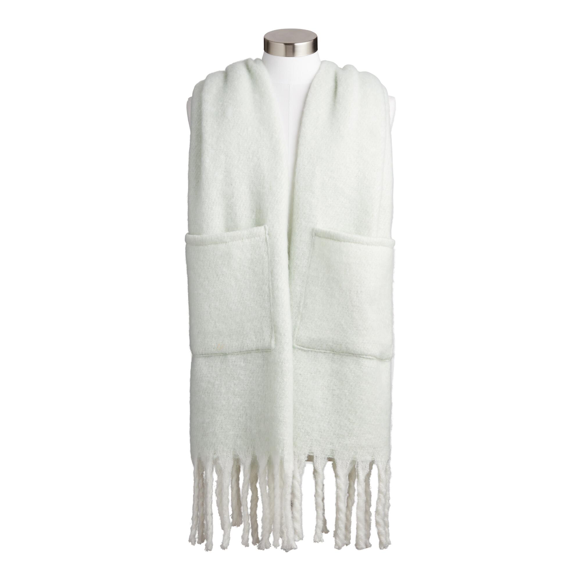 Seafoam Green And White Blanket Scarf With Pockets by World Market