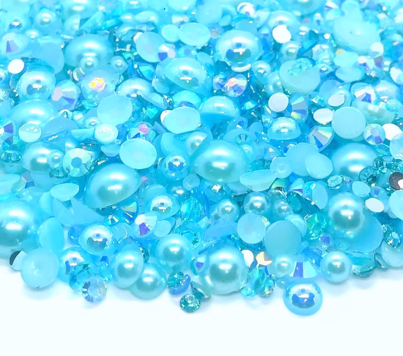 Aquamarine March Birthstone Blend Rhinestone Mix 2mm-10mm Flatback Jelly Resin | Faux Pearls Rhinestones Mixed Sizes Blue