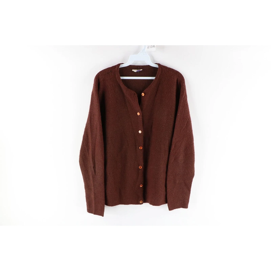 90S Grunge Womens Large Wool Blend Knit Kurt Cobain Cardigan Sweater Brown, Vintage Sweater, 1990S