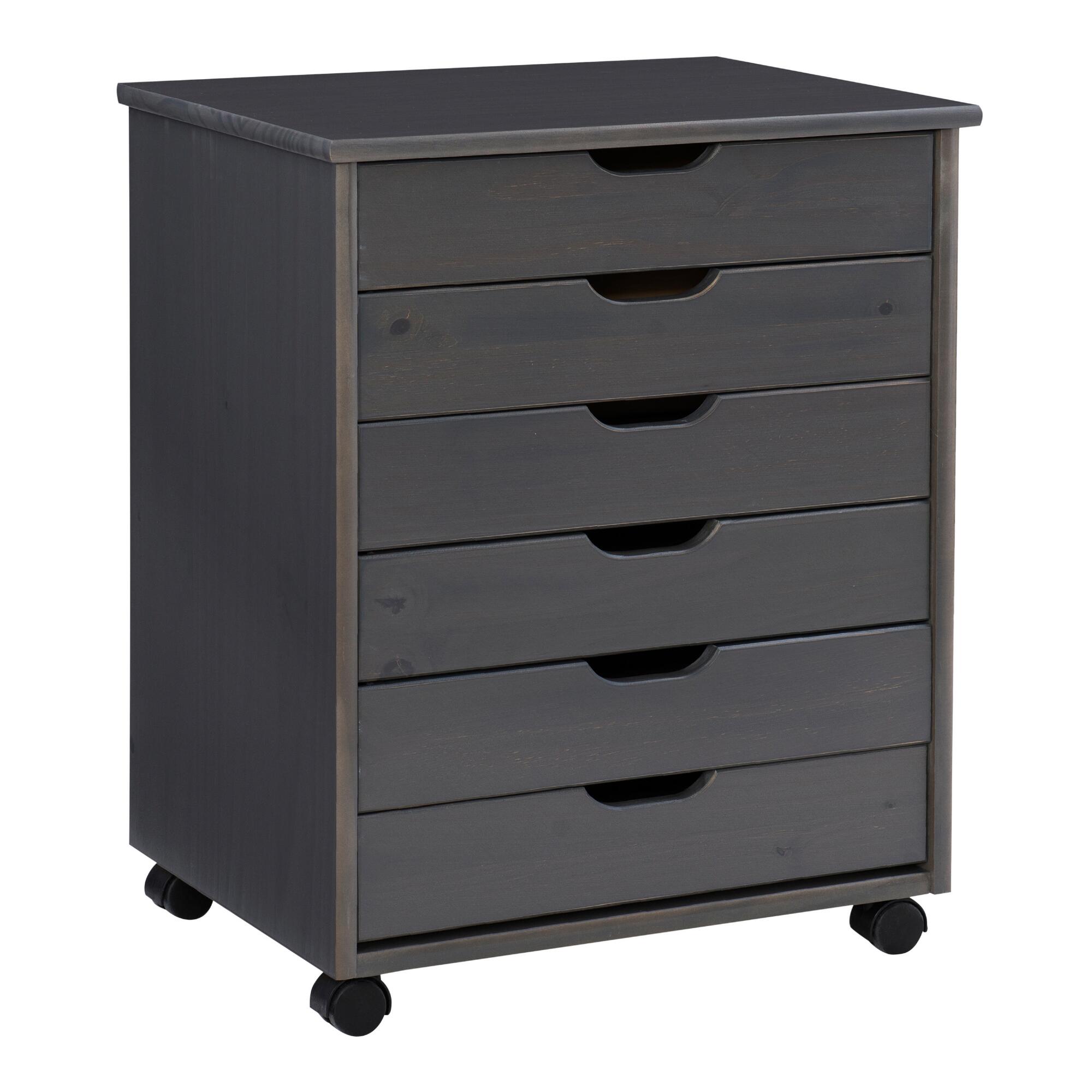 Wide Pine Wood 6 Drawer Kerry Rolling Storage Cart: Natural by World Market