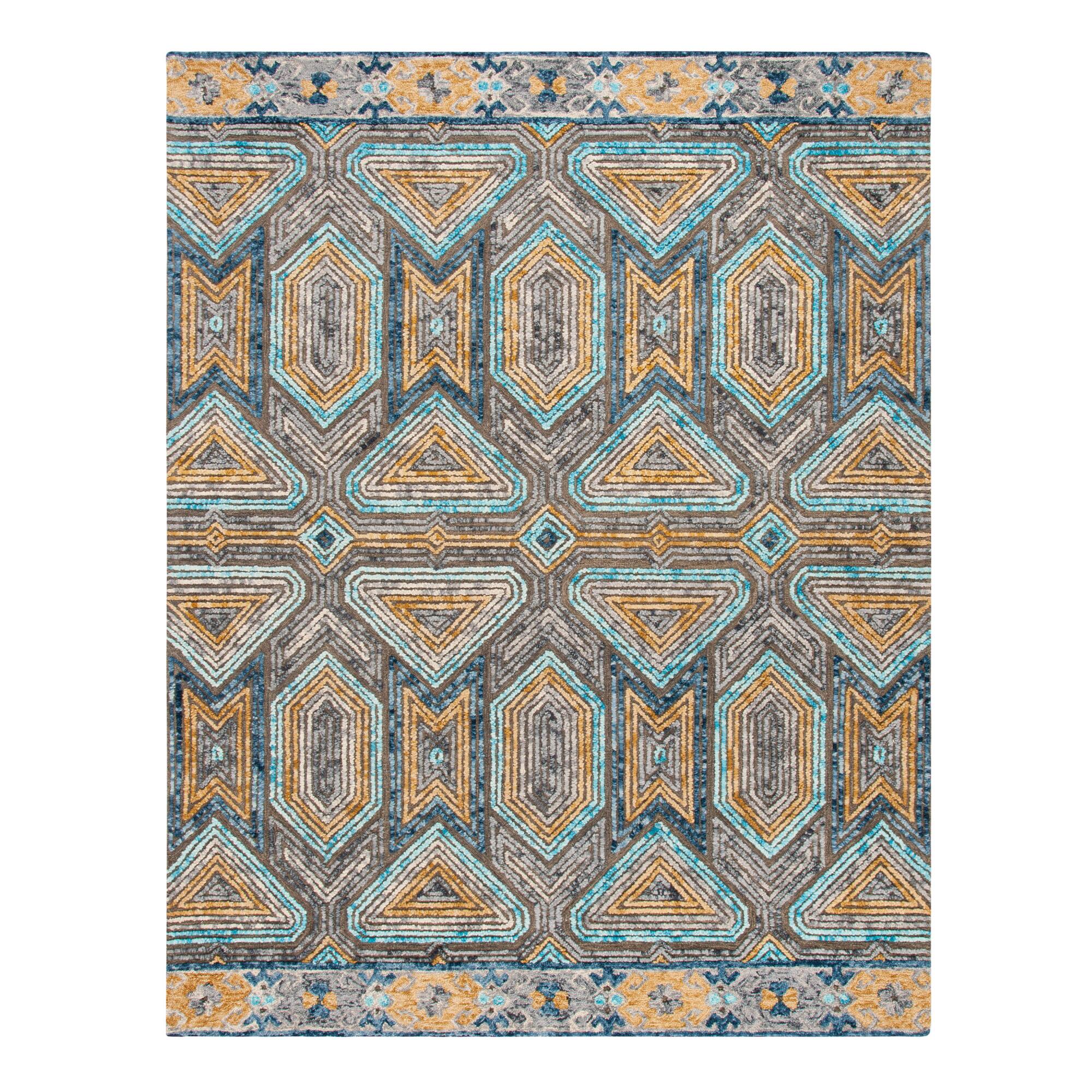 Gray and Beige Geometric Tufted Wool Evan Area Rug: Gray/Multi - 5' x 8' by World Market