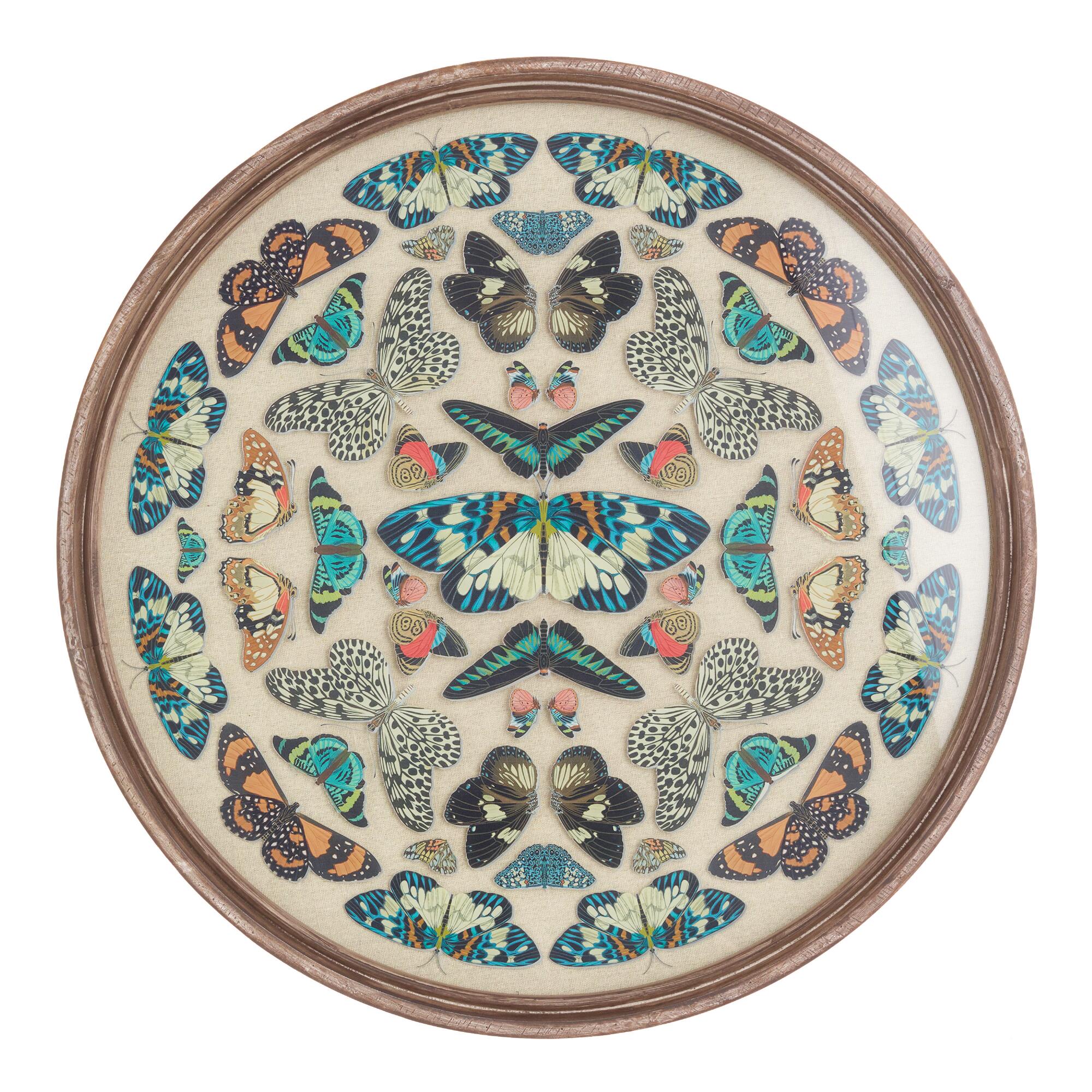 Round Vintage Butterfly Kaleidoscope Framed Wall Art: Multi - Glass by World Market