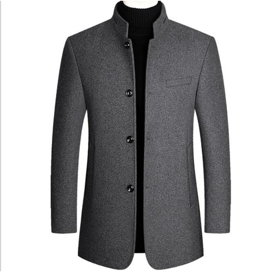 Men's Gentle Band Collar Single Breasted Blend Pea Coat - Gray, XS - x-small grey