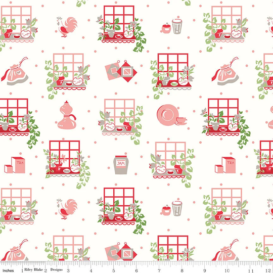 Cook Book Window Coral C11756-Coral By Lori Holt For Riley Blake