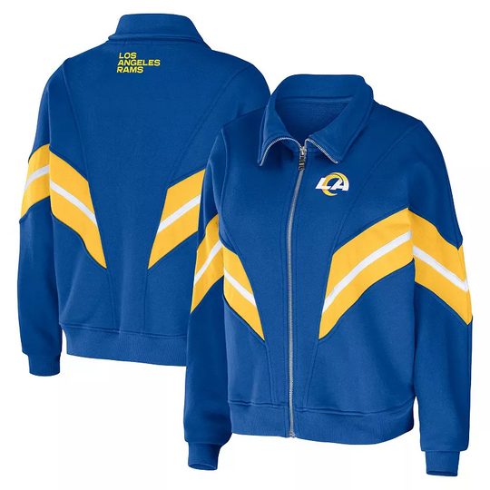 Women's WEAR by Erin Andrews Royal Los Angeles Rams Yarn Dye Stripe Full-Zip Jacket, Size: Small, Blue