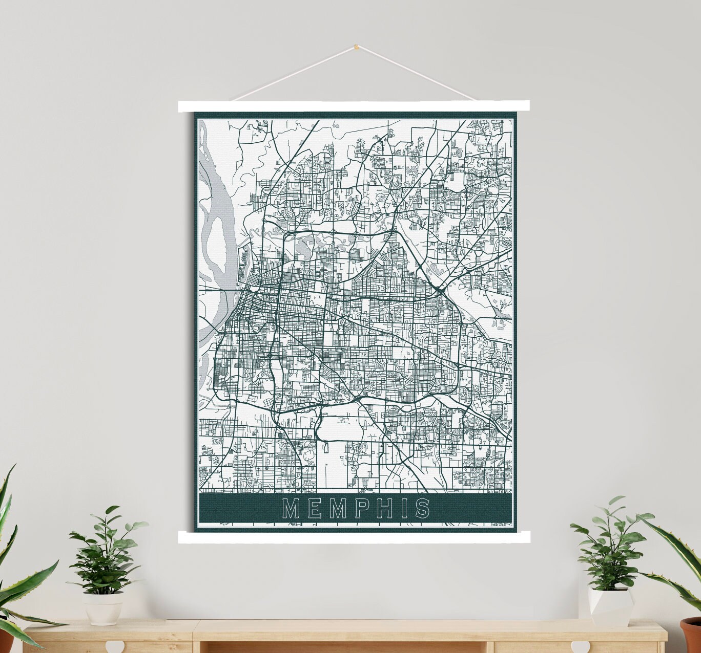 Memphis Tennessee Street Map Print | Hanging Canvas Of Printed Marketplace