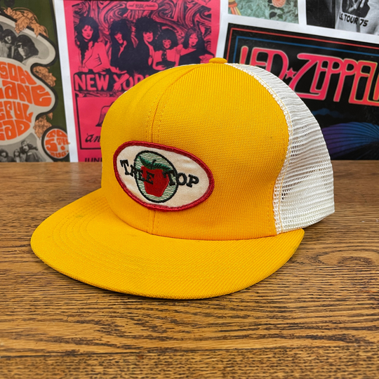 Vintage 1980S-90S Yellow + White "Tree Top' Applesauce Graphic Patch Snapback Mesh Trucker Hat