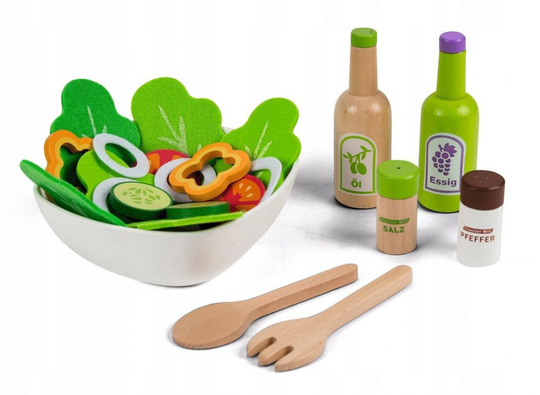 Wooden Salad Vegetables Set With A Bowl, Play Food