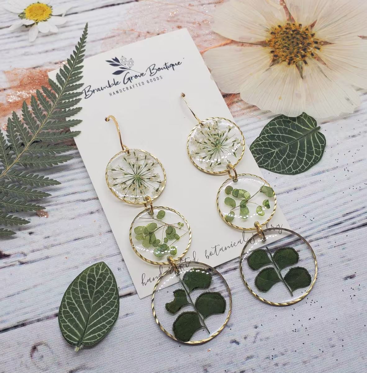 Handmade Real Pressed Plant Botanical Earrings | Boho Jewelry Gardener Gift Woodland Accessories