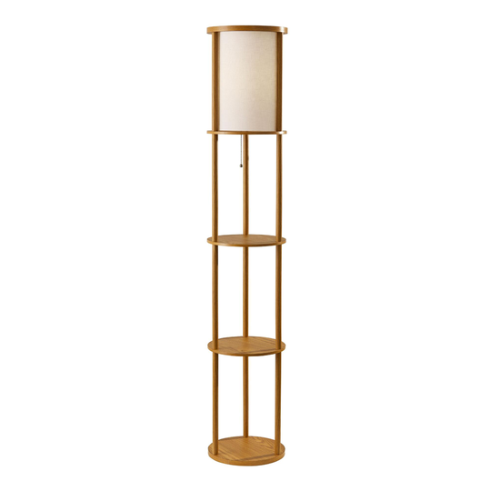 Round Natural Wood Winsted Floor Lamp with Shelves by World Market