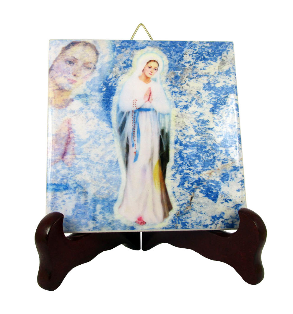 Our Lady Of Banneux Catholic Icon On Ceramic Tile - Religious Art Devotional Gift Idea Christian Virgin Mary