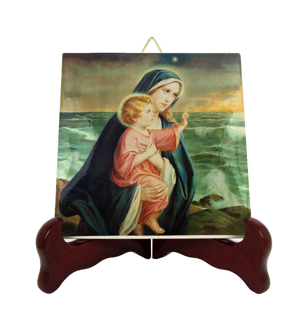 Maria Stella Maris - Our Lady Star Of The Sea Icon On Ceramic Tile Catholic Gifts Icons Religious Virgin Mary Art