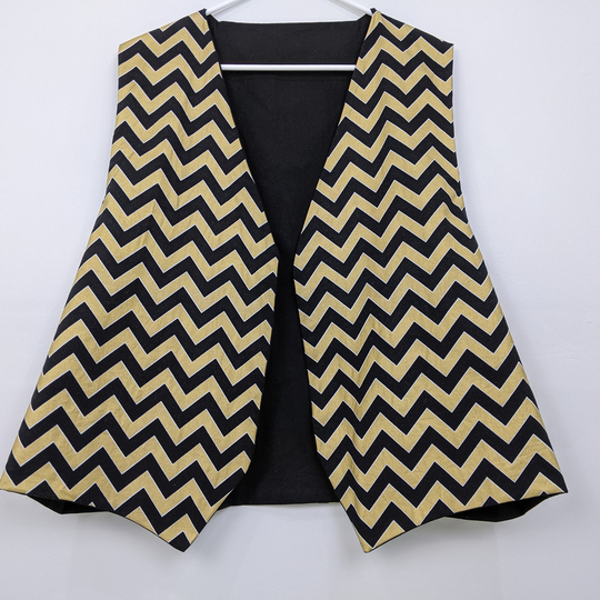 Mens Vest, Chevron Print Costume Black/Gold Open Front Womens Cotton New Orleans Saints Outfits, Burning Man Costumes