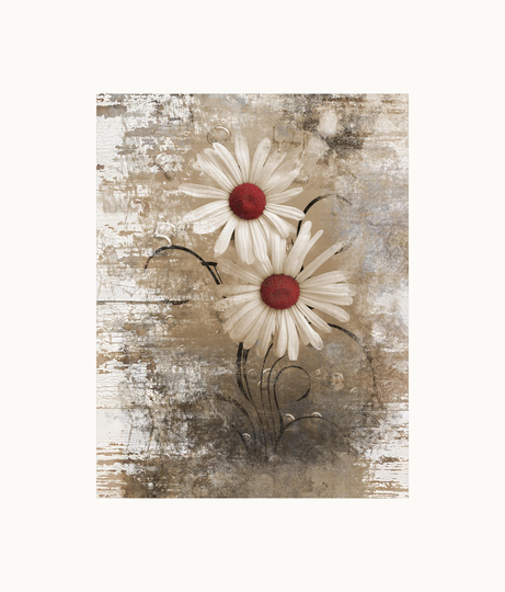 Red Brown Modern Rustic Home Decor, Daisy Flowers, Tulips, Farmhouse Decor Bedroom, Living Room, Bathroom Matted Artwork Picture