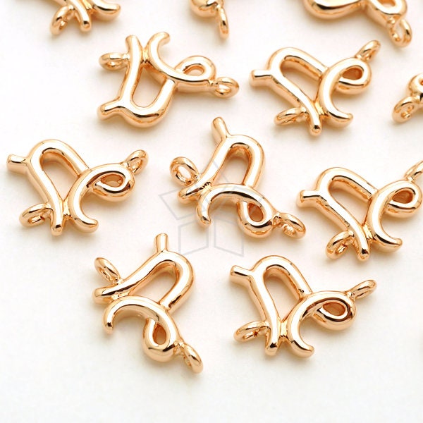 Pd-2888-Rg/2 Pcs - Zodiac Sign Connectors, Constellation, Capricorn, December, January Birthday, Rose Gold Plated Brass 11mm X 8.5mm